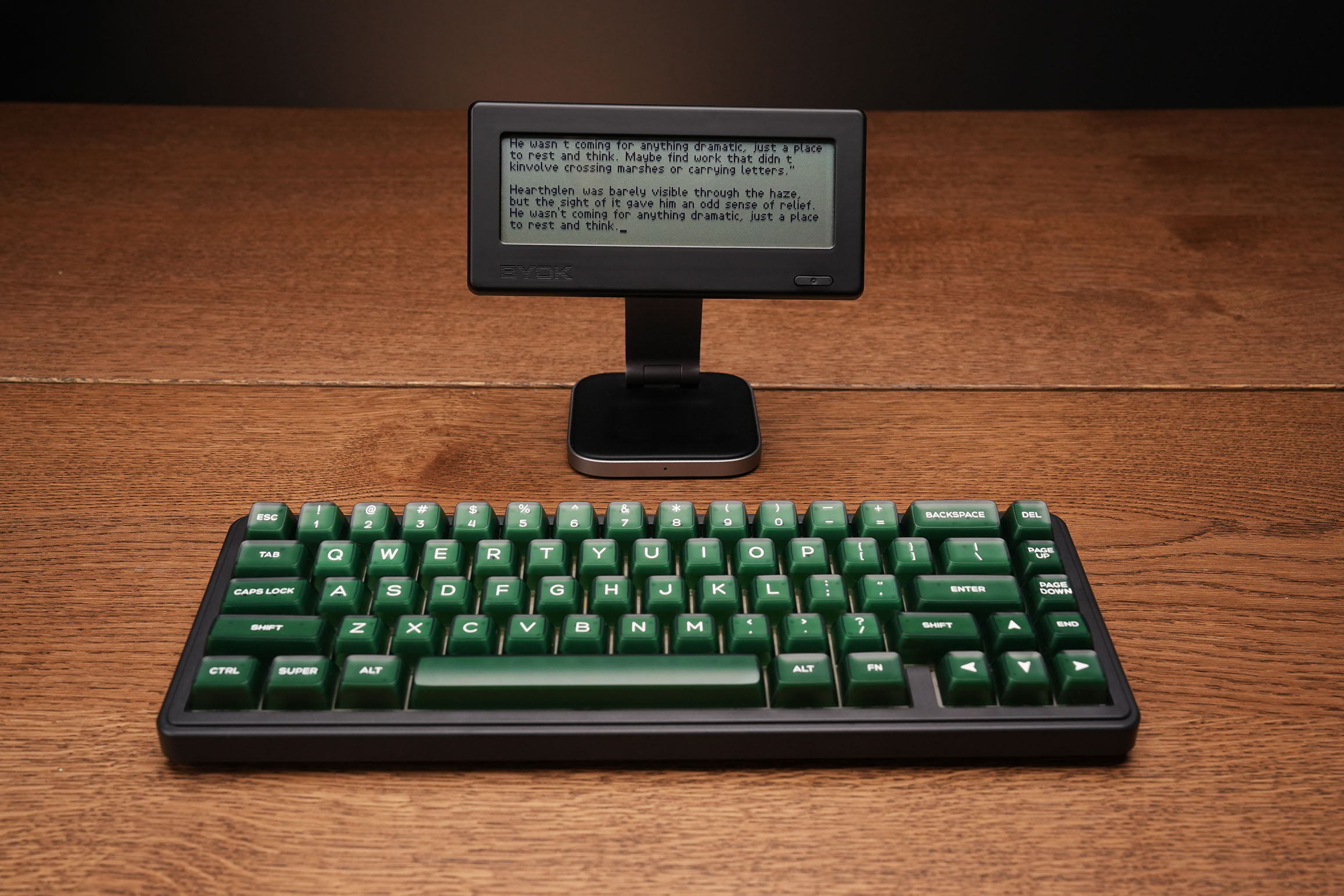BYOK as a modern digital typewriter with an external keyboard on a clean desk