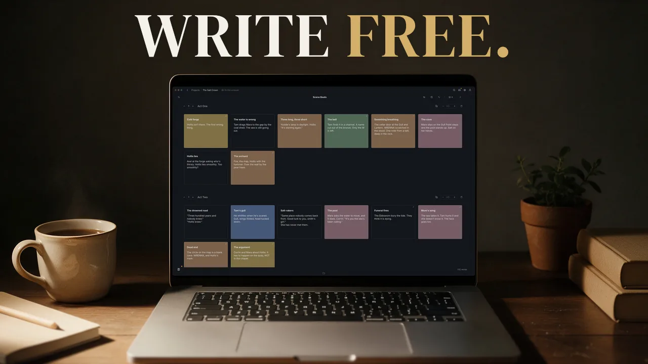 Write free: Studio’s card stack on a laptop at a writing desk